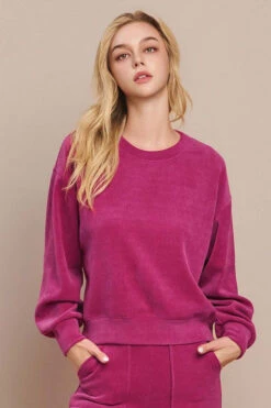 Women's Relaxed Ribbed Corduroy Long Sleeve Top -Selected Women's Clothing Store TP2403 RSB l