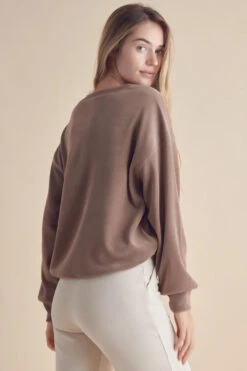 Women's Relaxed Ribbed Corduroy Long Sleeve Top -Selected Women's Clothing Store TP2403 kha 3 l