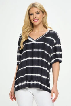 Tie-Dye Striped Short Sleeve Top -Selected Women's Clothing Store TP2507 BLK