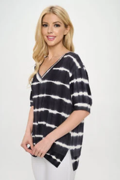 Tie-Dye Striped Short Sleeve Top -Selected Women's Clothing Store TP2507 BLK 2