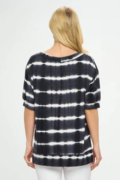 Tie-Dye Striped Short Sleeve Top -Selected Women's Clothing Store TP2507 BLK 3