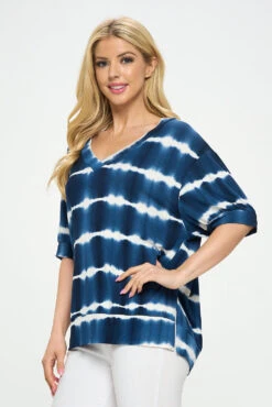 Tie-Dye Striped Short Sleeve Top -Selected Women's Clothing Store TP2507 NAV 4 cb76ce03 8492 4986 920c bee6236169ca