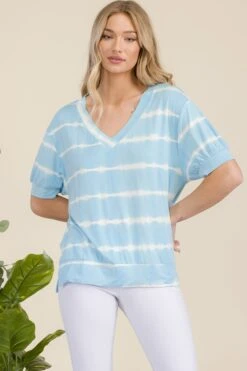 Tie-Dye Striped Short Sleeve Top -Selected Women's Clothing Store TP2507 SKB
