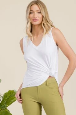 Flowy V-Neck Ribbed Tank -Selected Women's Clothing Store TP2511 WHT