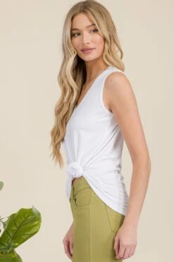 Flowy V-Neck Ribbed Tank -Selected Women's Clothing Store TP2511 WHT 3