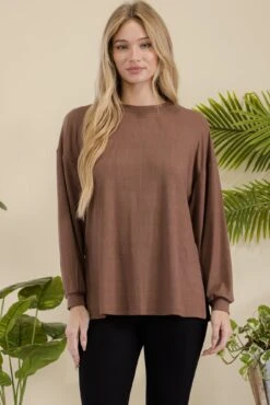 Women's Ribbed Long Sleeves With Side Cut -Selected Women's Clothing Store TP2513 COF 827NPT002 BLK