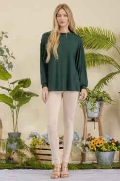 Women's Ribbed Long Sleeves With Side Cut -Selected Women's Clothing Store TP2513 DGN 827NPT002 CAM