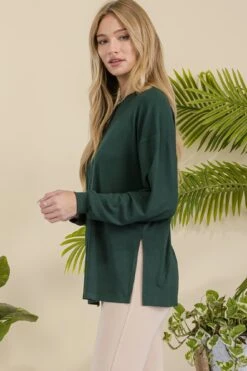 Women's Ribbed Long Sleeves With Side Cut -Selected Women's Clothing Store TP2513 DGN 827NPT002 CAM 10