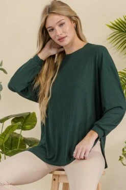 Women's Ribbed Long Sleeves With Side Cut -Selected Women's Clothing Store TP2513 DGN 827NPT002 CAM 23