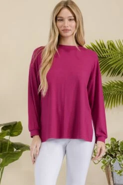 Women's Ribbed Long Sleeves With Side Cut -Selected Women's Clothing Store TP2513 RVL 827JN251 WHT