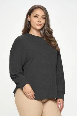 Plus Size Women's Crewneck Loose Fit Top -Selected Women's Clothing Store TP2519P HCH 2