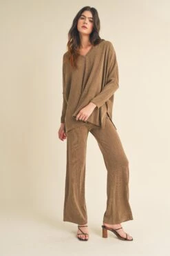Women's Textured Oversize Top And Wide Leg Pants Set