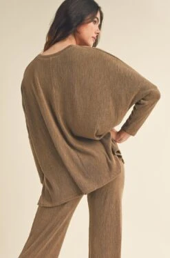 Women's Texture V-neck Long Sleeves Top -Selected Women's Clothing Store TP2526 SR018 MBR 3