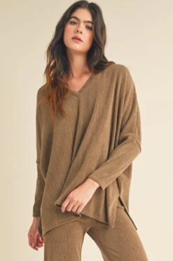 Women's Texture V-neck Long Sleeves Top -Selected Women's Clothing Store TP2526 SR018 MBR 5