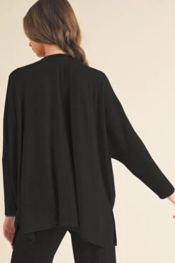 Women's Texture V-neck Long Sleeves Top -Selected Women's Clothing Store TP2526 BLK 2