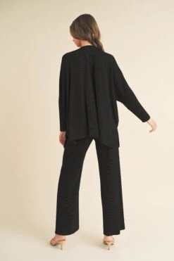 Women's Textured Oversize Top And Wide Leg Pants Set -Selected Women's Clothing Store TP2526 BLK 827SR018 BLK 3