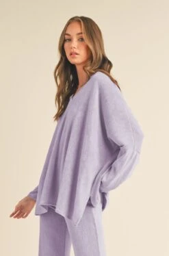 Women's Texture V-neck Long Sleeves Top -Selected Women's Clothing Store TP2526 LAV 827SR018 LAV 16 Edited