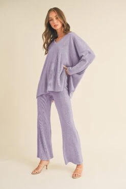 Women's Textured Oversize Top And Wide Leg Pants Set -Selected Women's Clothing Store TP2526 LAV 827SR018 LAV 19 Edited 37a00a6a 91ca 41ad 81e7 b28ae49a0bdf