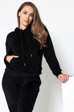 Plus Size Relaxed Corduroy Pullover Hoodie -Selected Women's Clothing Store TP2533 827CD002P BLK 4