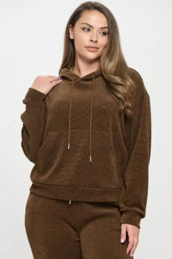 Plus Size Relaxed Corduroy Pullover Hoodie -Selected Women's Clothing Store TP2533P BRW