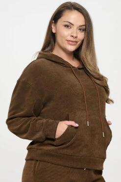 Plus Size Relaxed Corduroy Pullover Hoodie -Selected Women's Clothing Store TP2533P BRW 2
