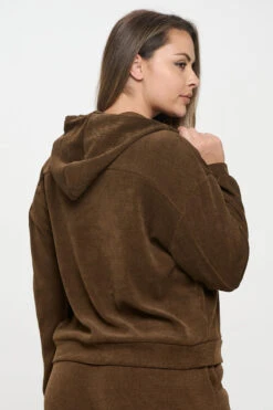 Plus Size Relaxed Corduroy Pullover Hoodie -Selected Women's Clothing Store TP2533P BRW 3