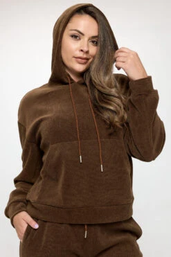 Plus Size Relaxed Corduroy Pullover Hoodie -Selected Women's Clothing Store TP2533P BRW 4