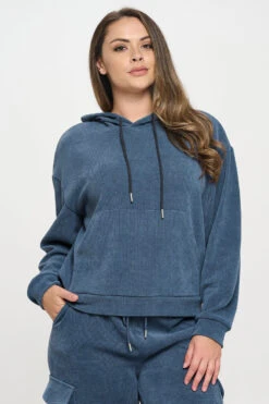 Plus Size Relaxed Corduroy Pullover Hoodie -Selected Women's Clothing Store TP2533P DEM 827CD002P DEM 3
