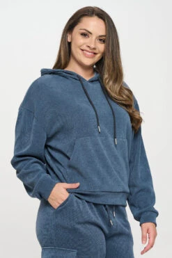 Plus Size Relaxed Corduroy Pullover Hoodie -Selected Women's Clothing Store TP2533P DEM 827CD002P DEM 4