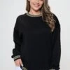 Plus Size Women’s Crewneck Scuba Sweatshirt With Striped Trim -Selected Women's Clothing Store TP2550P XL BLK 4