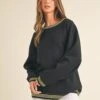 Women’s Crewneck Scuba Sweatshirt With Striped Trim -Selected Women's Clothing Store TP2550 BLK 6