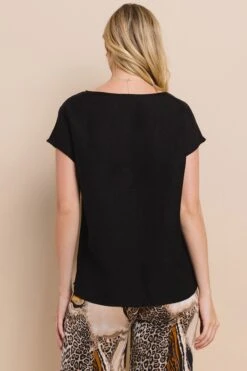 Linen Short Sleeve Top -Selected Women's Clothing Store TP2568 BLK 3