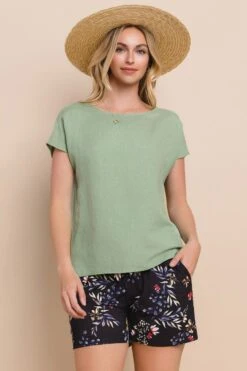 Linen Short Sleeve Top -Selected Women's Clothing Store TP2568 SOL