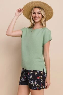 Linen Short Sleeve Top -Selected Women's Clothing Store TP2568 SOL 2