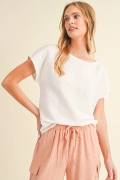 Linen Short Sleeve Top -Selected Women's Clothing Store TP2568 WHT