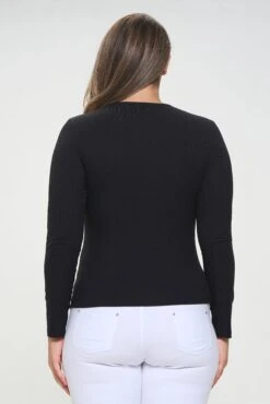 Women's Plus Size Essential Ribbed Long Sleeves Top -Selected Women's Clothing Store TP2570P BLK 3