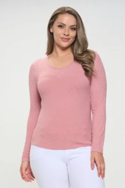 Women's Plus Size Essential Ribbed Long Sleeves Top -Selected Women's Clothing Store TP2570P DSR