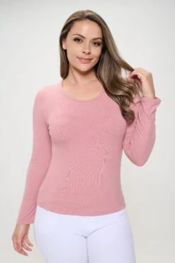 Women's Plus Size Essential Ribbed Long Sleeves Top -Selected Women's Clothing Store TP2570P DSR 4