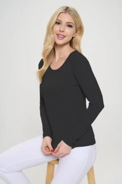 Women's Essential Ribbed Long Sleeves Top -Selected Women's Clothing Store TP2570 BLK 2