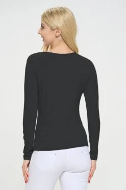 Women's Essential Ribbed Long Sleeves Top -Selected Women's Clothing Store TP2570 BLK 3