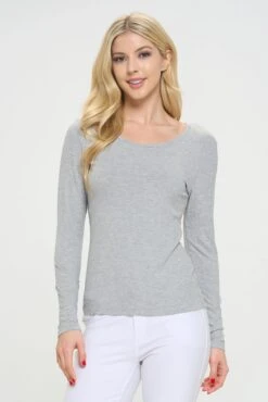 Women's Essential Ribbed Long Sleeves Top -Selected Women's Clothing Store TP2570 HGR