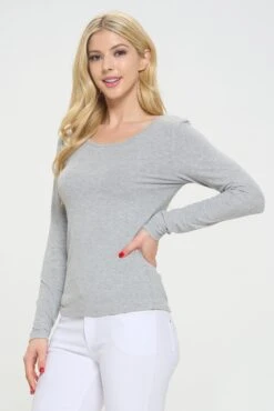 Women's Essential Ribbed Long Sleeves Top -Selected Women's Clothing Store TP2570 HGR 2