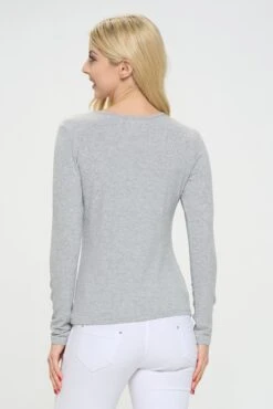 Women's Essential Ribbed Long Sleeves Top -Selected Women's Clothing Store TP2570 HGR 3