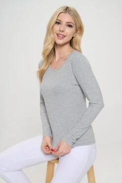 Women's Essential Ribbed Long Sleeves Top -Selected Women's Clothing Store TP2570 HGR 4