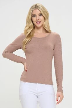 Women's Essential Ribbed Long Sleeves Top -Selected Women's Clothing Store TP2570 MOC