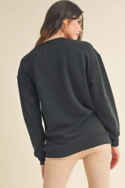 Women's Comfort Drape Oversized Crewneck Top -Selected Women's Clothing Store TP2571 BLK 3