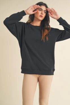 Women's Comfort Drape Oversized Crewneck Top -Selected Women's Clothing Store TP2571 BLK 4