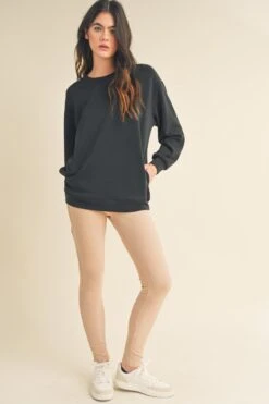 Women's Comfort Drape Oversized Crewneck Top -Selected Women's Clothing Store TP2571 BLK 5