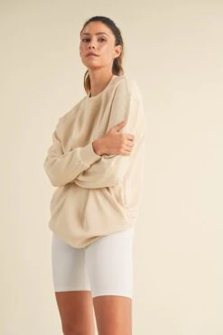 Women's Comfort Drape Oversized Crewneck Top -Selected Women's Clothing Store TP2571 OAT ACT825060 WHT 6