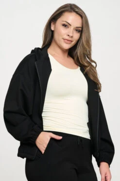 Plus Size Women's Cropped Scuba Zip-Up Jacket With Hood -Selected Women's Clothing Store TP2626TP XL BLK SML642P IVY 827JG017NP BLK 3